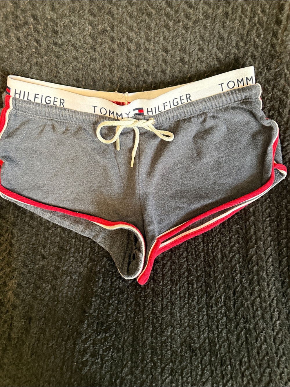 Tommy Hilfiger Charcoal Shorts with Red Trim and White Waistband